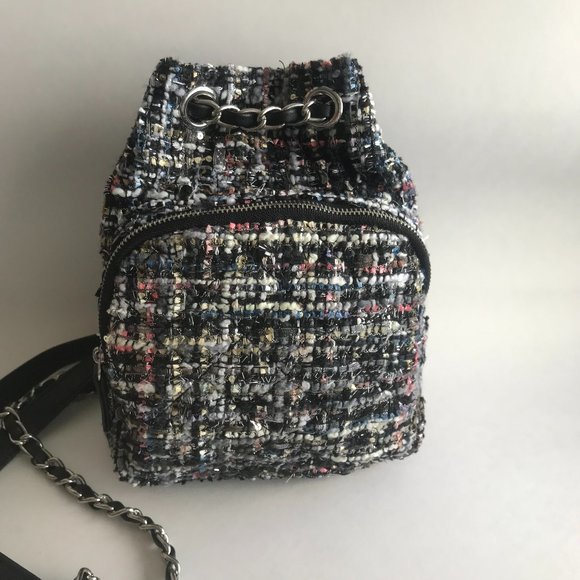 Zara Handbags - Zara Tweed Mini Backpack in Black with Pink, White and Blue Specks